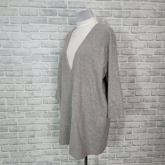 Enfold Dress 36 Wool Oversized Mock Neck Deep V White Cutout Long Sleeve - Picture 5 of 9